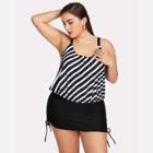 Shein Plus Striped Tie Side Swim Dress