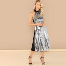 Shein Two Tone Sequin Halterneck Dress