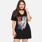 Shein Plus Graphic Printed Cut Out Neck Dress