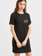 Shein Black Letter Print Short Sleeve Tee Dress