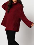 Shein Burgundy Turtleneck Long Sleeve Loose Sweater