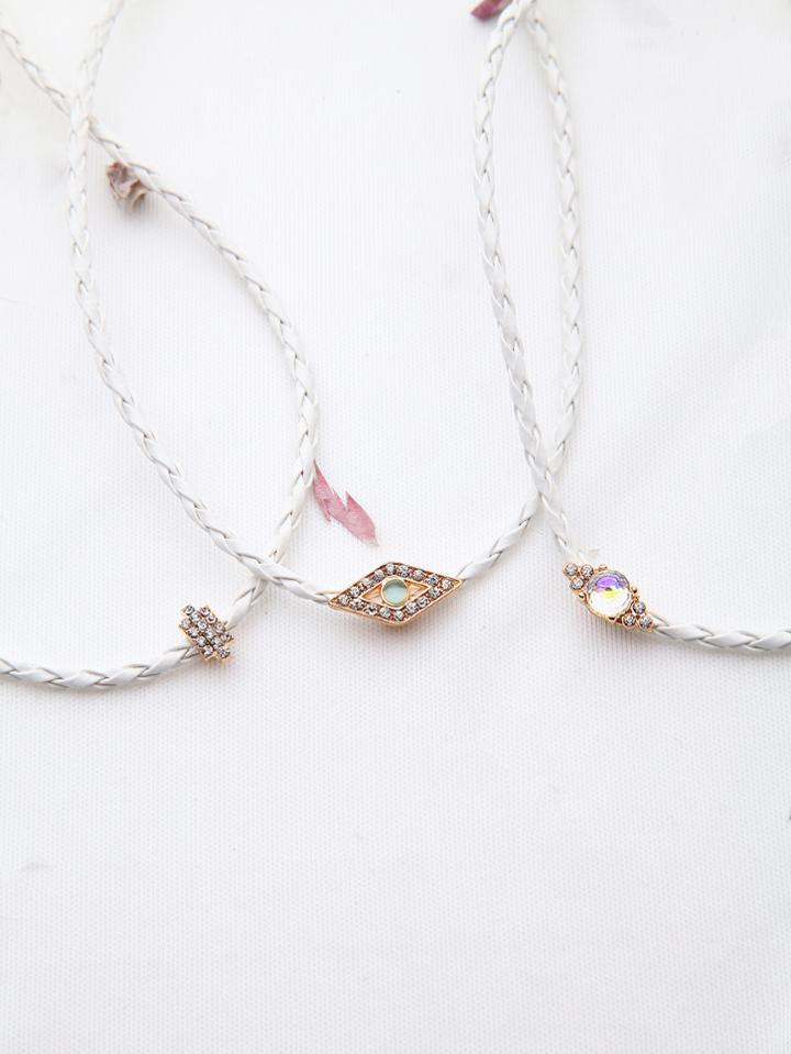 Shein White Rhinestone Pendant Braided Choker Set