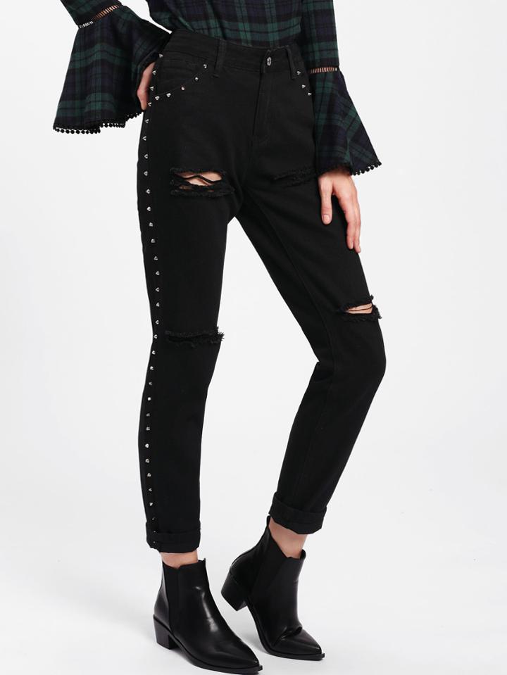 Shein Rivet Side Ripped Jeans