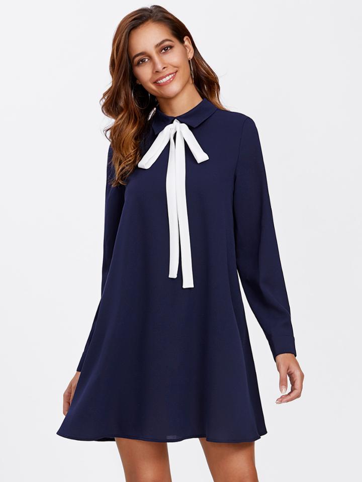 Shein Contrast Bow Tie Neck Swing Dress