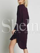 Shein Purple Eggplant Aubergine Long Sleeve Deep V Neck Dress