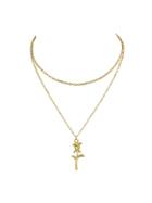 Shein Gold Multi Layers Chain With Rose Flower Charm Pendant Necklace