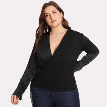 Shein Plus V Neckline Solid Wrap Blouse
