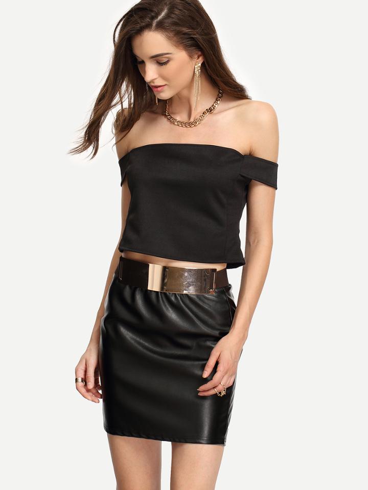 Shein Off-the-shoulder Crop Top - Black