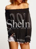 Shein Black Off The Shoulder Aztec Print Peplum Blouse