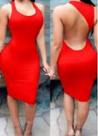 Rosewe Red Open Back Sleeveless Plus Size Dress