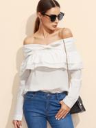 Shein White Knotted Off The Shoulder Ruffle Top