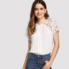 Shein Lace Raglan Sleeve Fold Pleat Detail Top