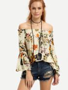 Shein Bell Sleeve Off The Shoulder Florals Top