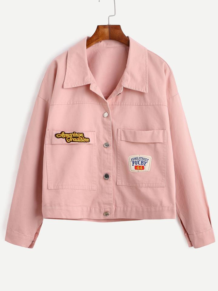 Shein Embroidered Patch Button Front Jacket