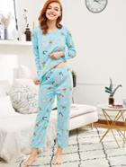 Shein All Over Print Tee & Pants Pj Set