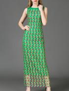 Shein Green Gauze Embroidered Maxi Dress