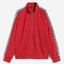 Shein Men Lettering Tape Detail Zip Up Sweatshirt