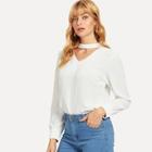 Shein V Cut Choker Neck Solid Blouse