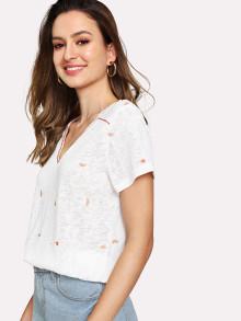 Shein Watermelon Print V-neck T-shirt