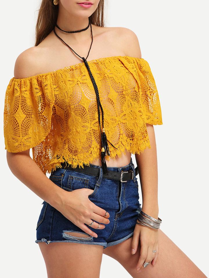 Shein Off-the-shoulder Hollow Out Crochet Blouse