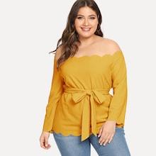 Shein Plus Self Tie Scallop Bardot Top