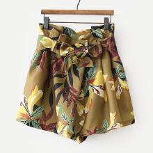 Shein Leaves Print Tie Waist Shorts