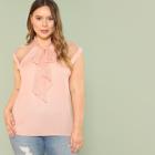 Shein Plus Tie Neck Cap Sleeve Top