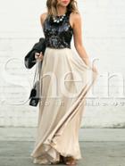 Shein Black Apricot Sequined Splicing Flare Maxi Dress