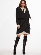 Shein Black Shawl Collar Wrap Coat With Belt