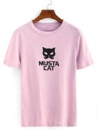 Shein Cat Print Pink T-shirt