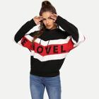 Shein Letter Print Striped Hoodie Sweatshirt