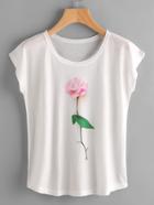 Shein Rose Print Cap Sleeve Tee