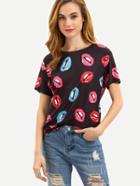 Shein Multicolor Lips Print Short Sleeve T-shirt