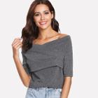 Shein Cross Wrap Front Rib Knit T-shirt