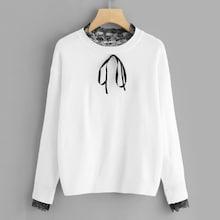 Shein Contrast Lace Bow Tied Sweater
