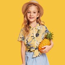 Shein Girls Tropical Print Belted Blouse