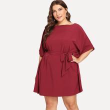 Shein Plus Self Tie Waist Batwing Sleeve Dress