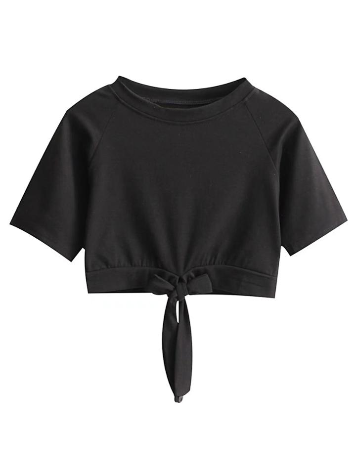 Shein Raglan Sleeve Knot Front Crop Tee