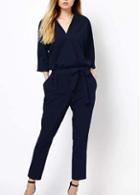 Rosewe Elegant Navy Blue V Neck Jumpsuit For Woman