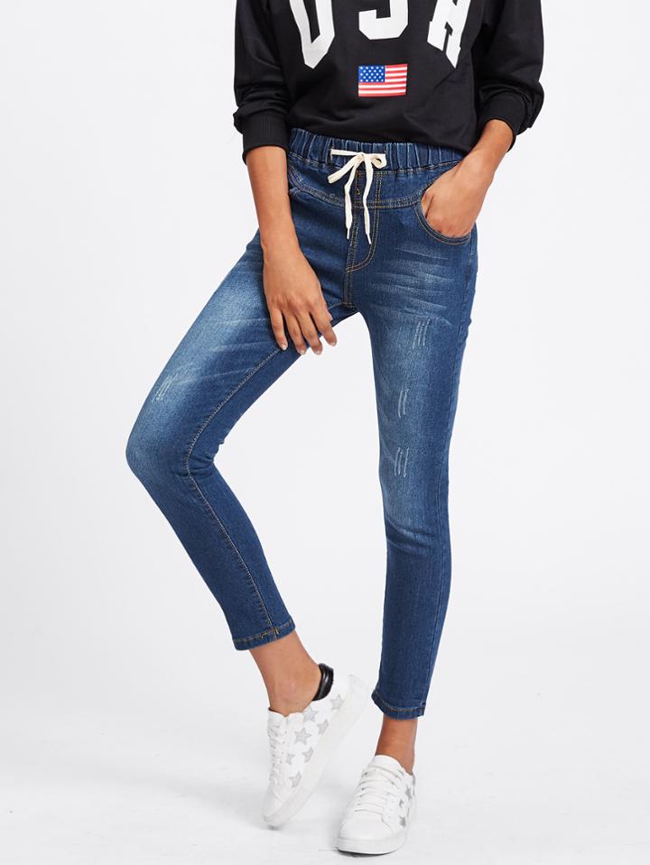 Shein Bleach Wash Drawstring Waist Jeans