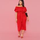 Shein Plus Flounce Layered Neck Wide Leg Jumpsuit