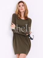 Shein Green Long Sleeve Minimalist Simple Classical Casual Dress
