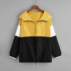 Shein Plus Color-block Zipper Hooded Jacket