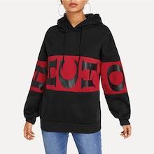 Shein Letter Print Drawstring Detail Hooded Sweatshirt