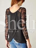 Shein Black Long Sleeve With Lace Blouse