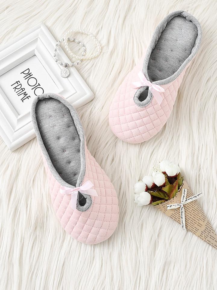 Shein Bow Detail Quilted Slippers