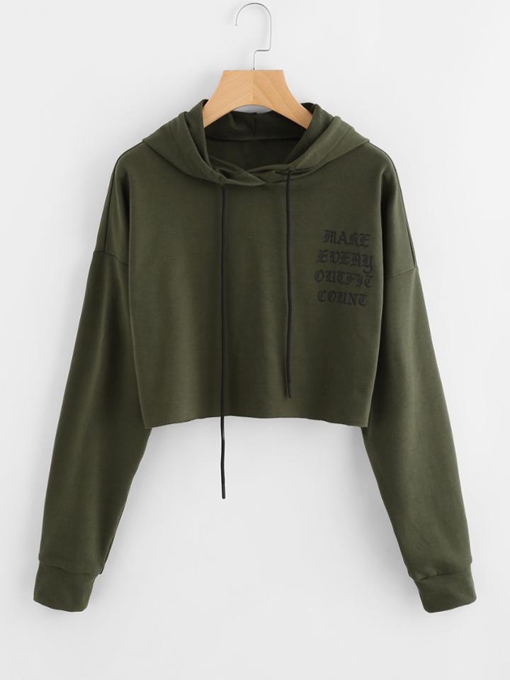 Shein Drop Shoulder Raw Cut Hem Crop Hoodie