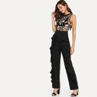 Shein Flower Embroidered Mesh Bodice Jumpsuits