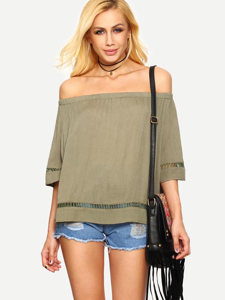 Shein Light Army Green Off The Shoulder Blouse