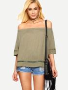 Shein Light Army Green Off The Shoulder Blouse